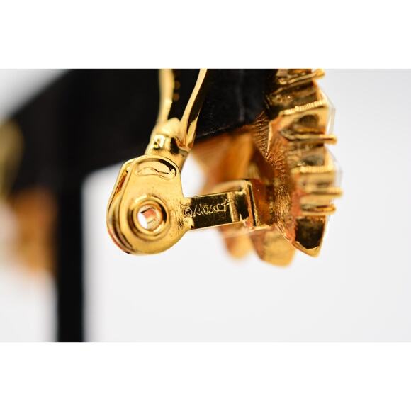 Monet Vintage Crystal Clip On Earrings Square Rhinestone Gold Signed 1980s Bin4 - Picture 9 of 12